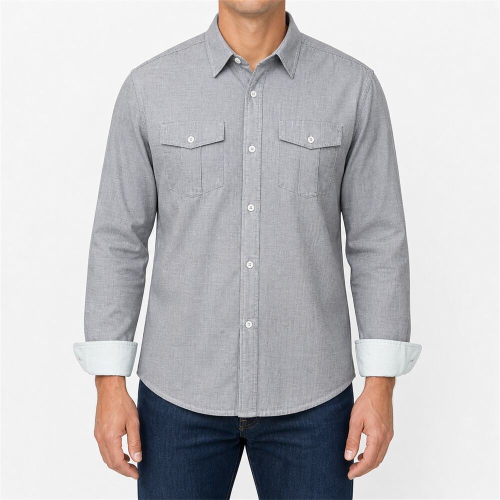 QuikSilver Shirt Mens Medium Gray Cotton Pockets Flip Cuffs Classic Button-Up